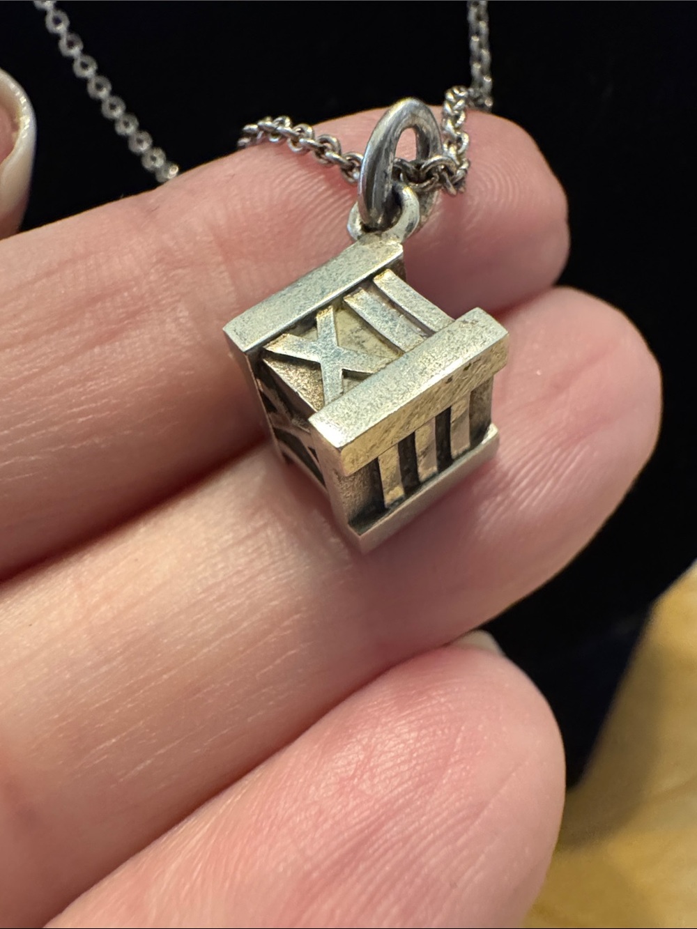 Tiffany & Co. Silver Atlas Roman Cube Necklace -Blue Pouch, Box, & Certificate - Picture 2 of 6
